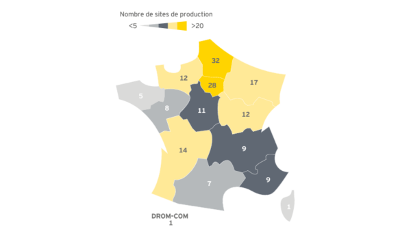 Repartition of production sites in France- source SP2C 2022